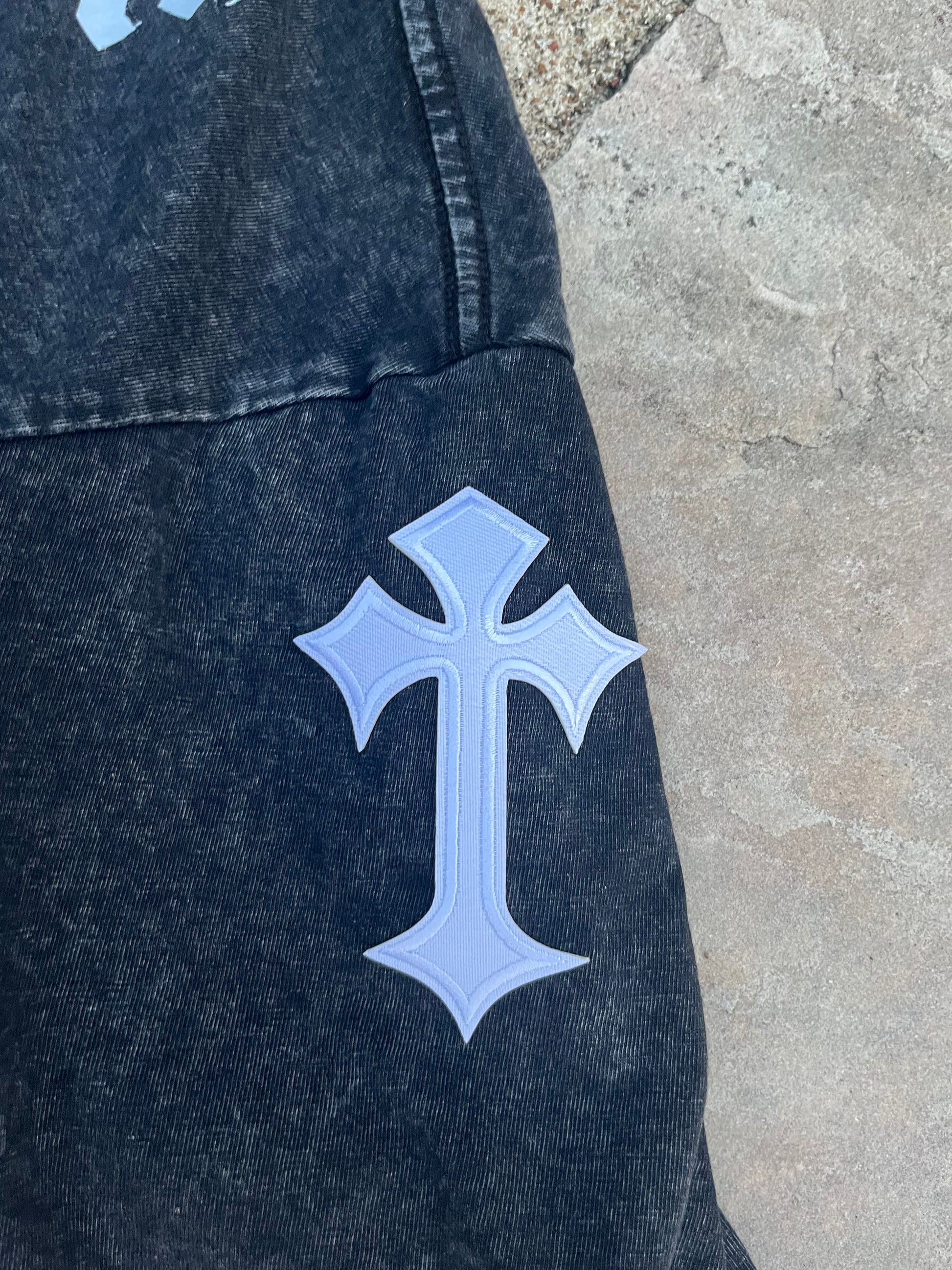001  BLACK OVERSIZED WASHED CROSS PATCHES